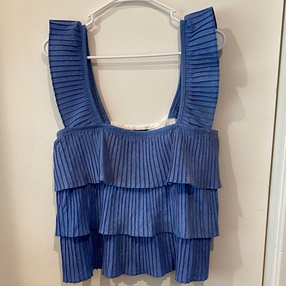 J. Crew Blue Tiered Pleated Crop Top